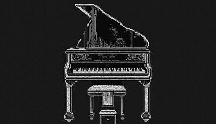 A grand piano rendered in ASCII characters